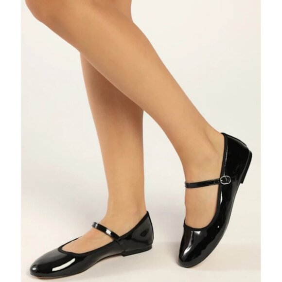 Steve Madden Black Patent Mary Jane Flats Square Toe Balletcore Shoes Size 9.5 - Picture 1 of 11